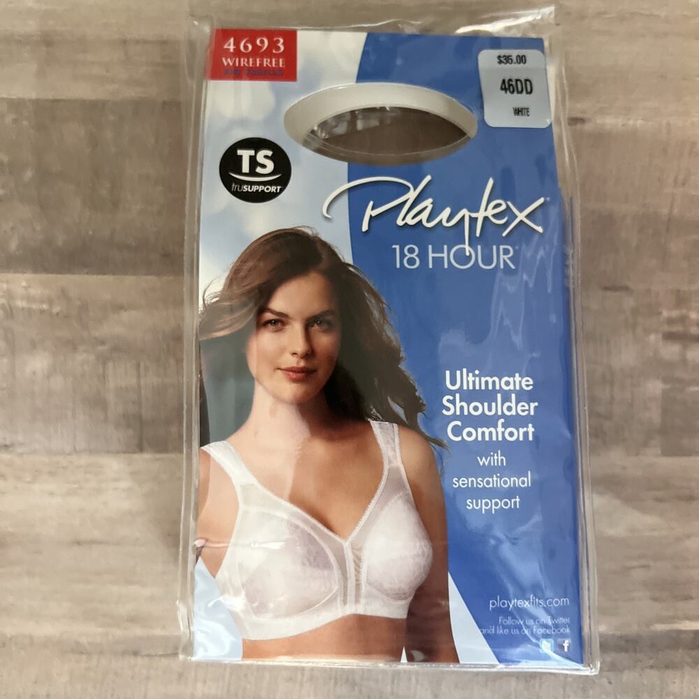 Playtex 18 Hour Bra 4693 Wirefree Original Comfort Strap Full Coverage 46DD